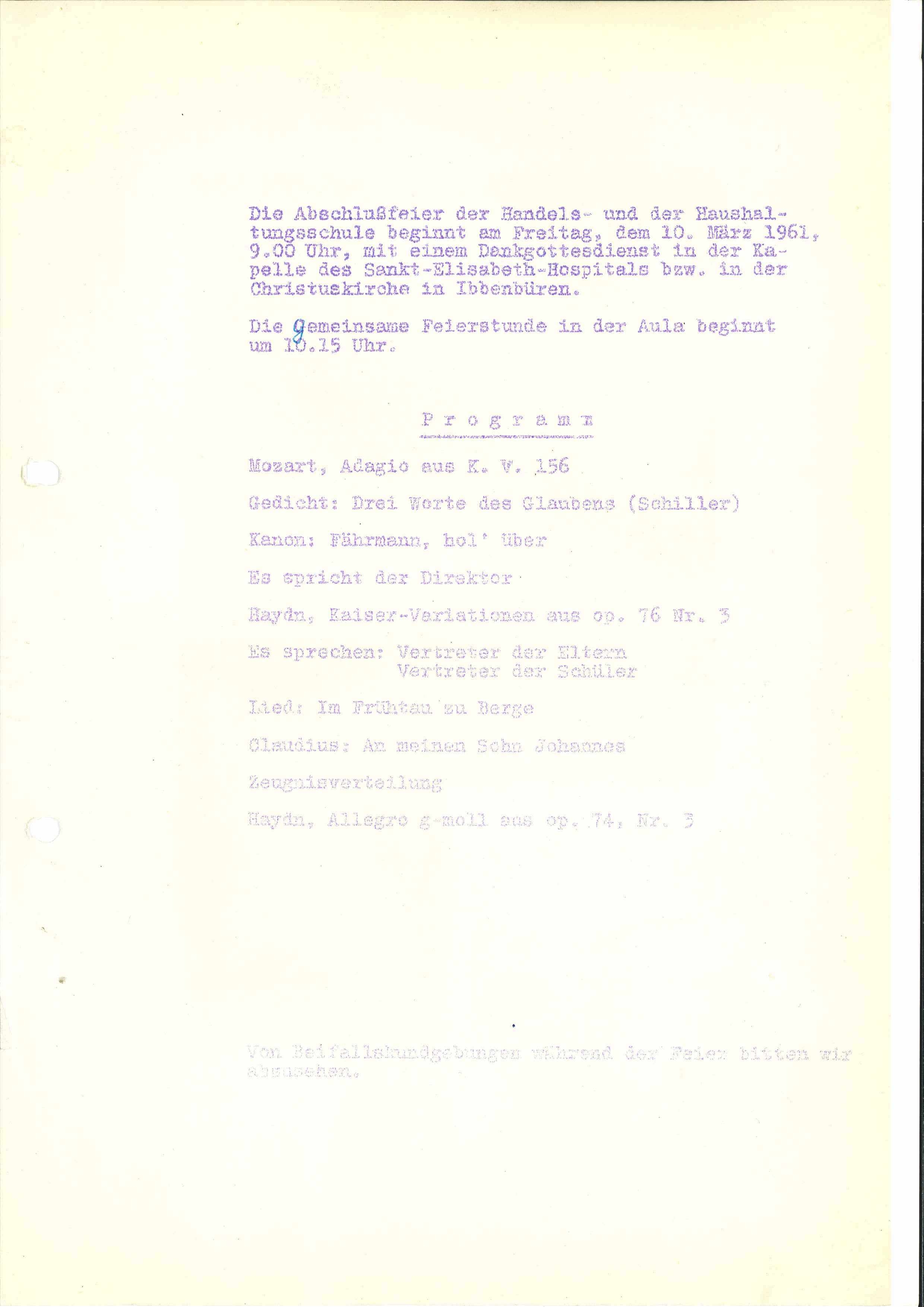 Abbildung des Feierprogramms Abbildung des Feierprogramms